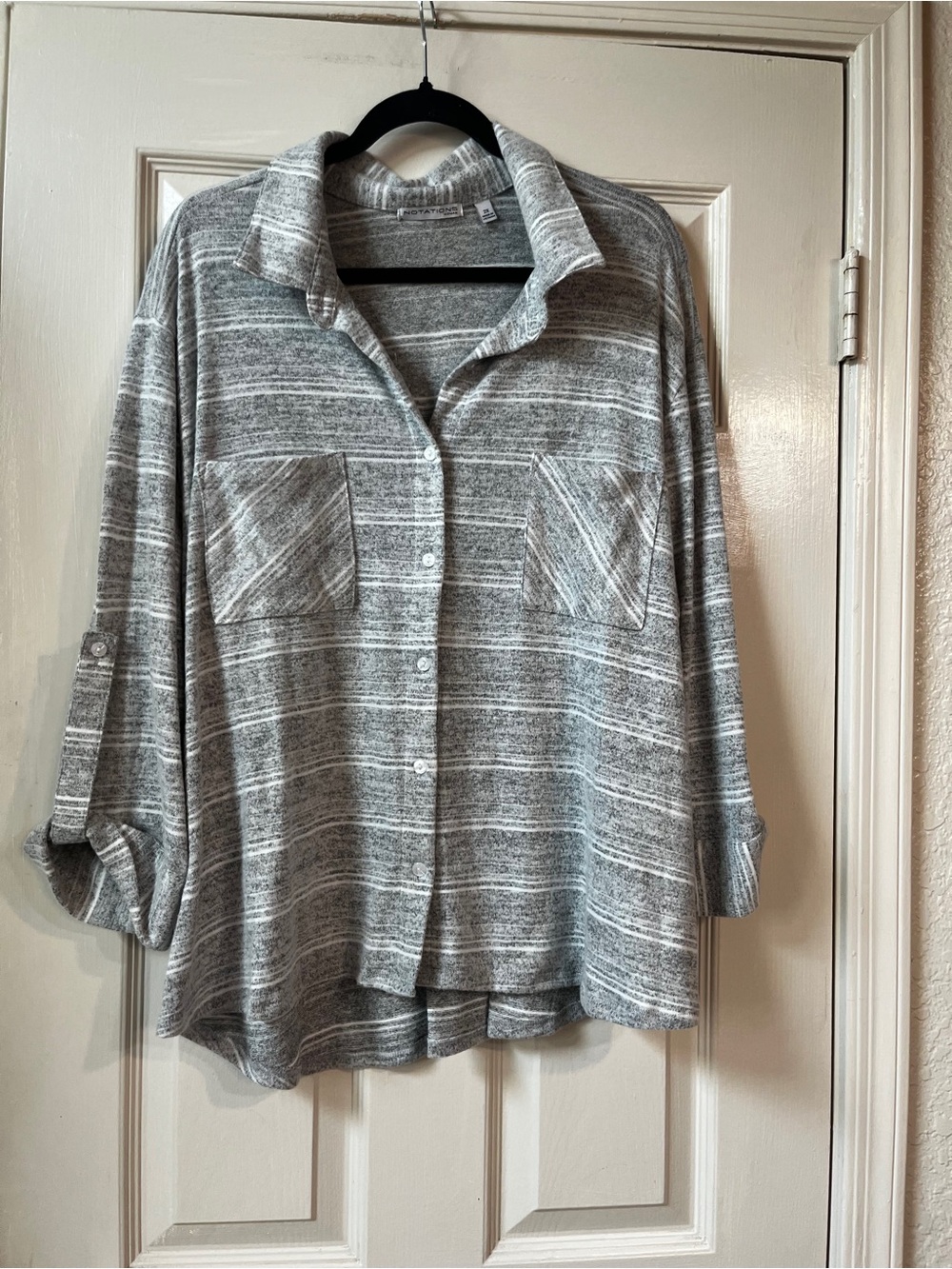 Notations Gray & White Striped Shirt